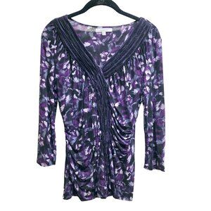 Vintage Classiques Entier Y2K 90s Ruched V-Neck Silk Blend Top Purple Black L